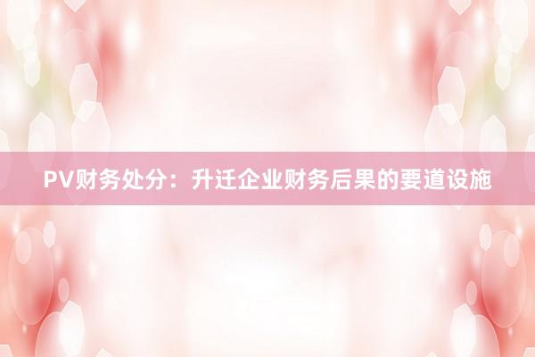 PV财务处分:升迁企业财务后果的要道设施